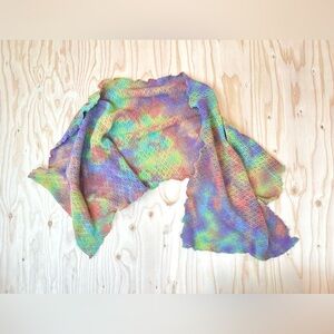 thermal gradient scarf - hand made pointelle cotton scarf rainbow colors euc